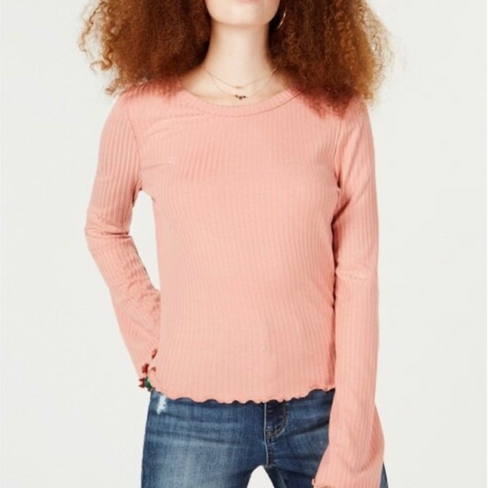 NWT American Rag Lace Up Ribbed Top Cameo Brown